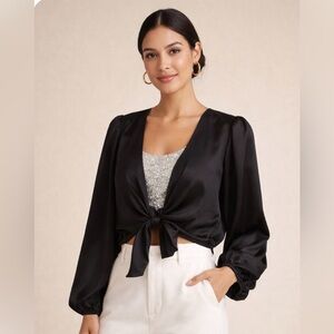 Elegant Black Altar’d State tie top, party, going out, sateen, balloon sleeve L